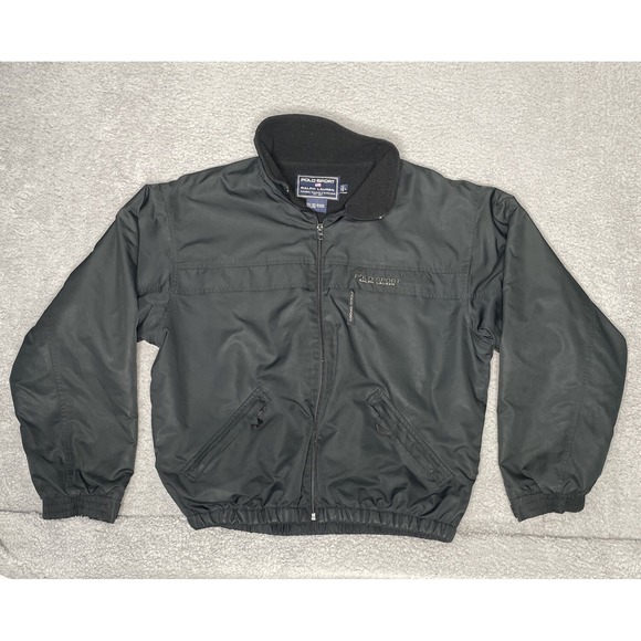 Vintage Polo Sport Black Fleece Lined‎ Full Zip Winter Jacket Mens Large